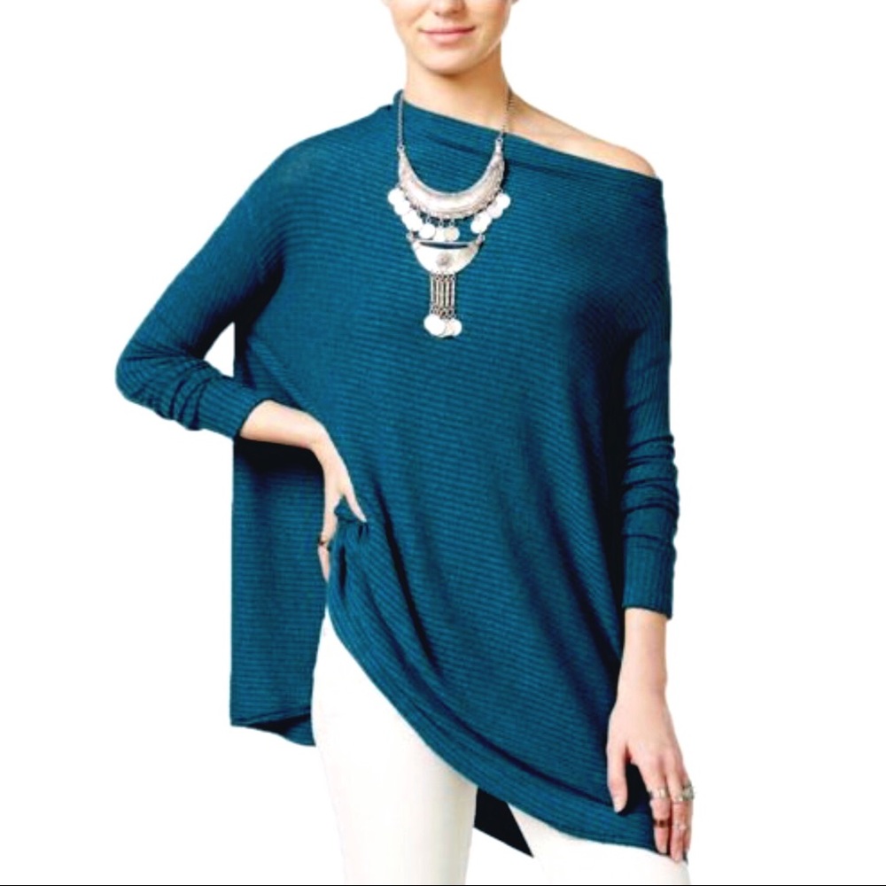 Free People Lover Split Back Sweater Teal Heather